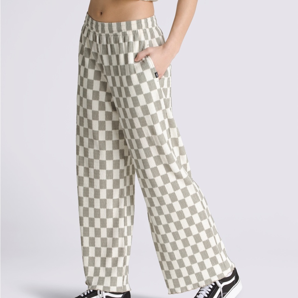 Vans Wren Wide Leg Checker Knit Pants in Grey & White